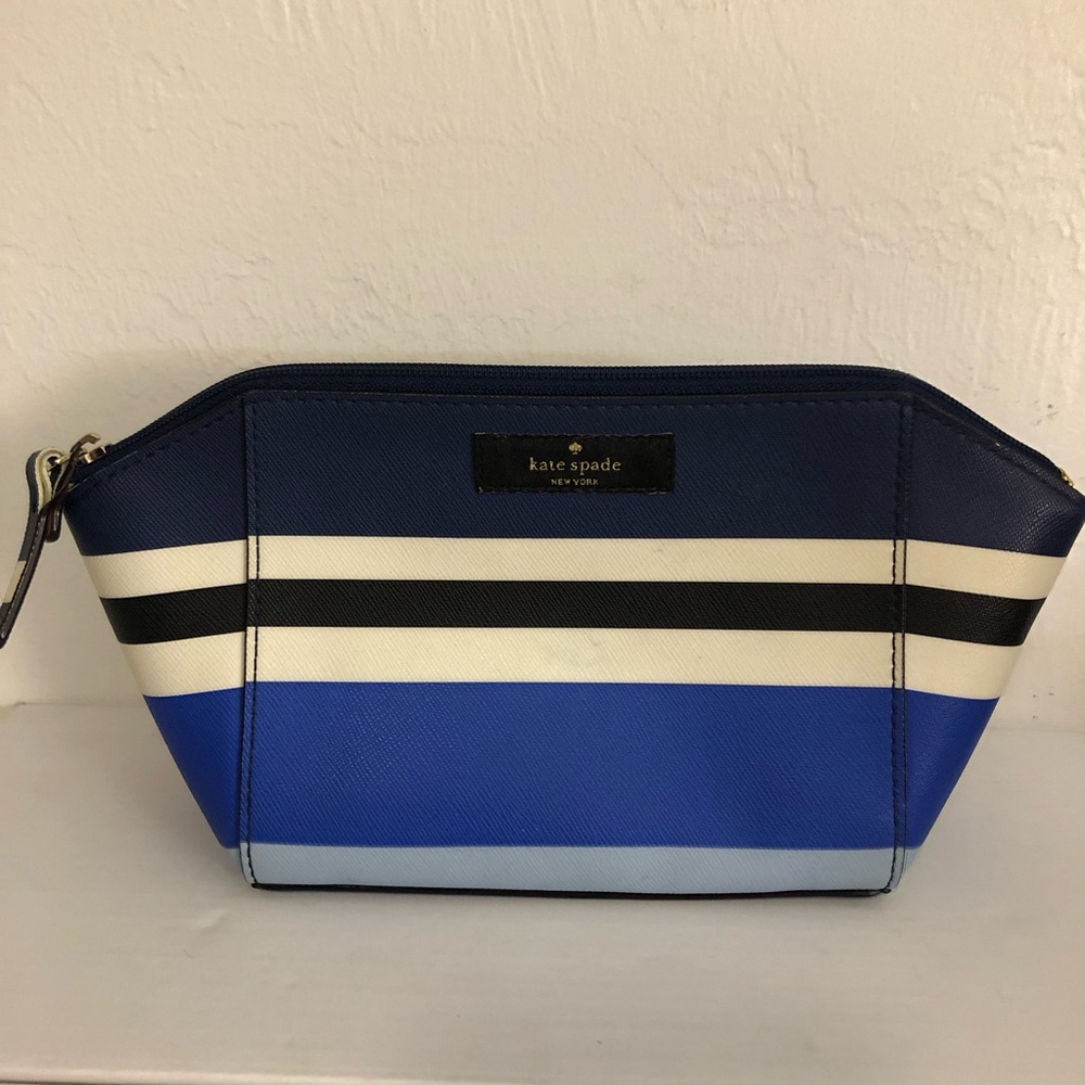 Kate Spade Blue Striped Leather CosmeticPouch